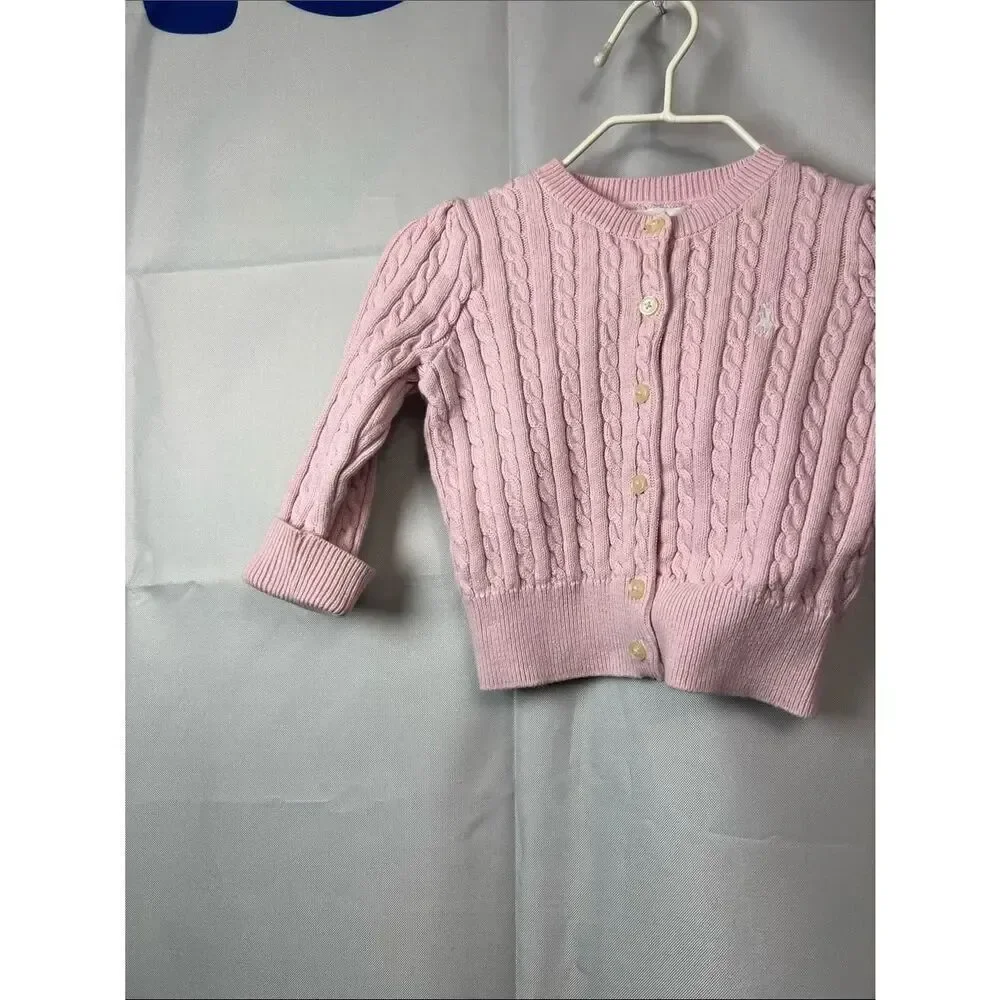 Ralph Lauren baby pink cotton cable cardigan sweater size 9 months